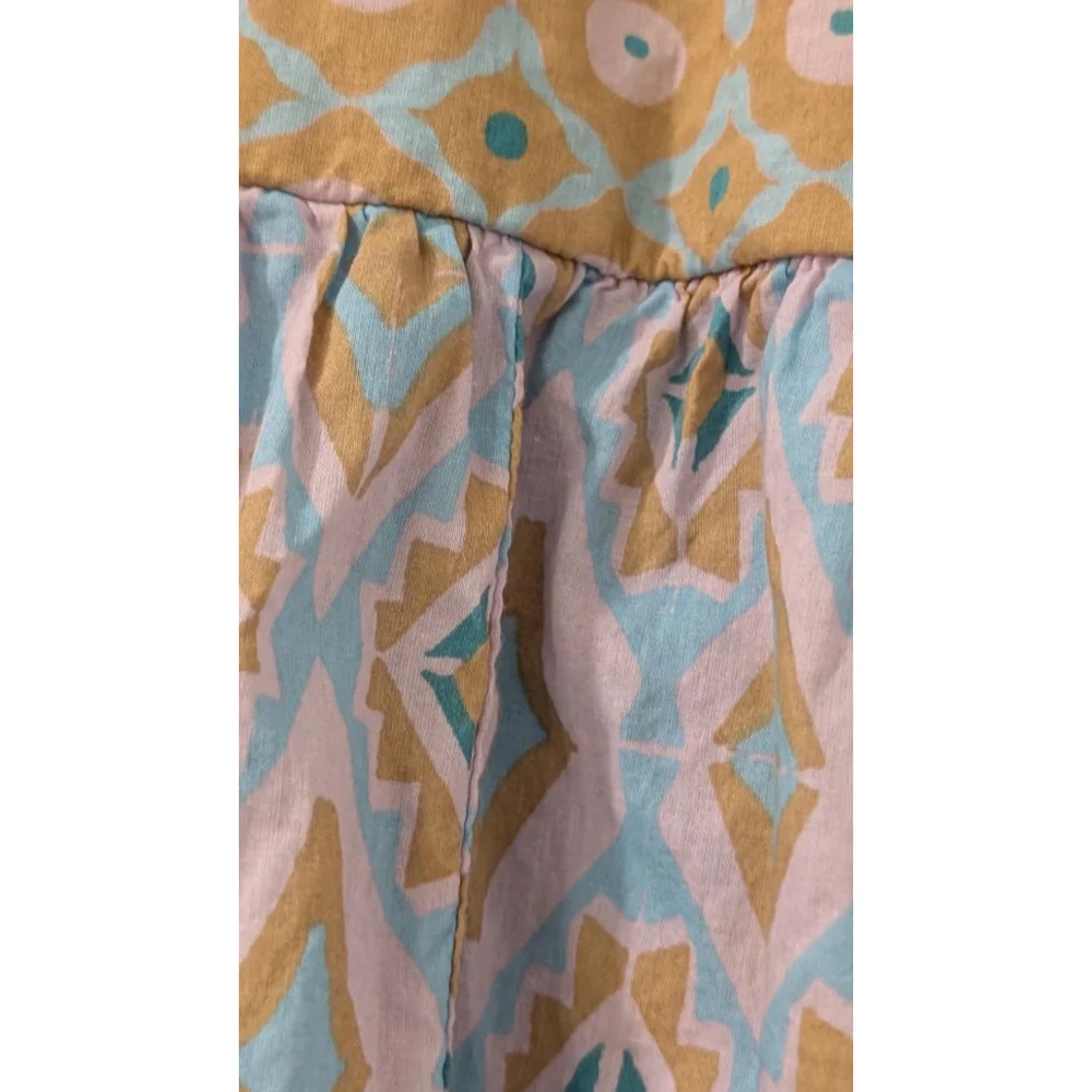 Women's Jessica Simpson Long Sleeve Dress S Gold Blue Patterned - Picture 6 of 7